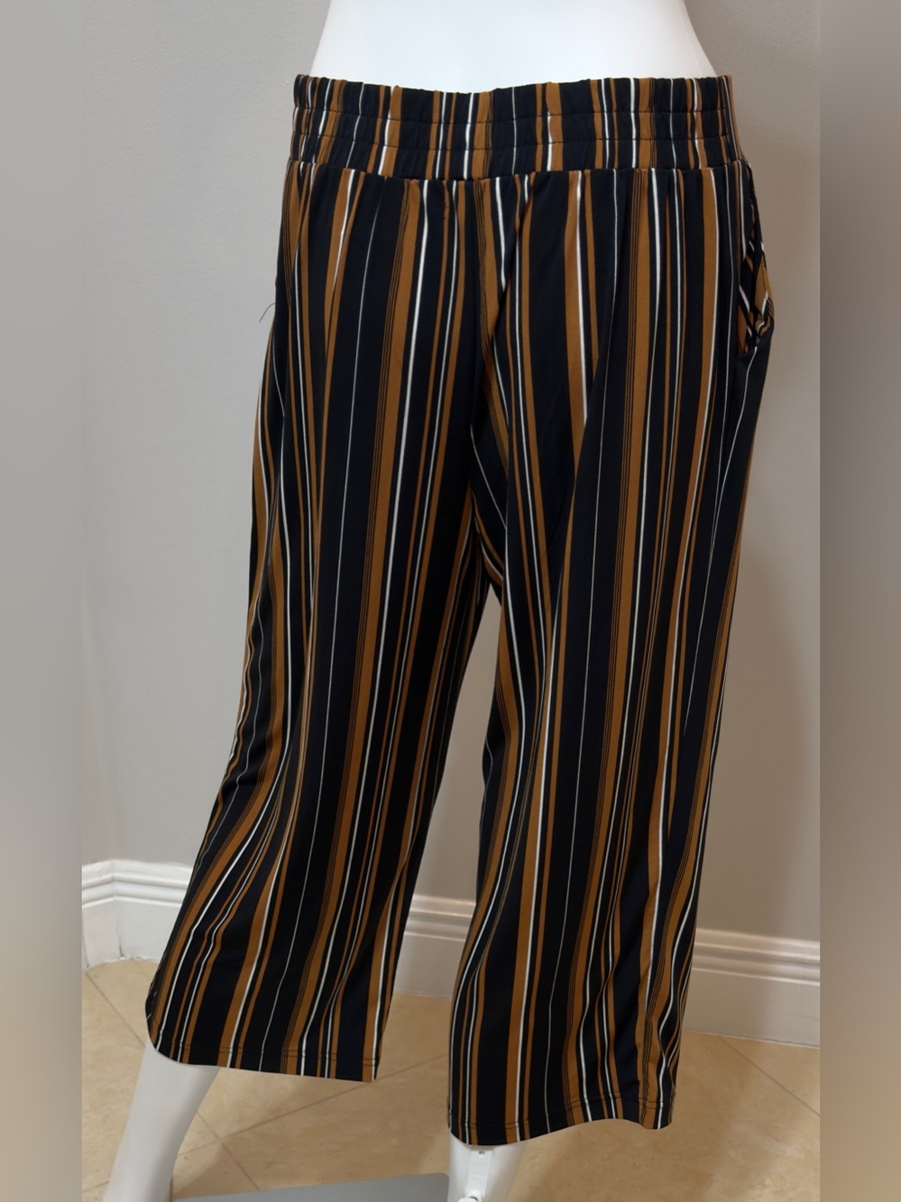 Maurice’s Dress Elasticized Striped Black and Brown Women's Jumpsuit Medium - Picture 2 of 12